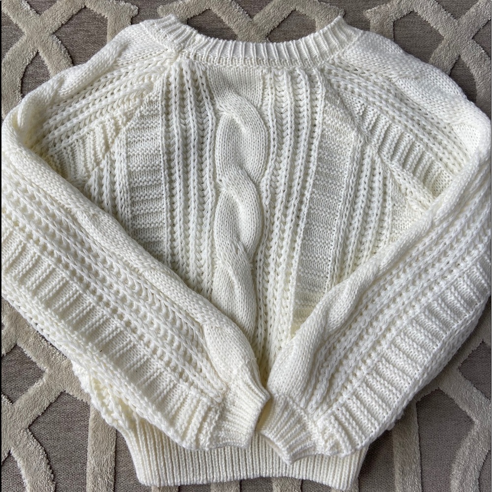 White Cropped Cuffed Sweater
